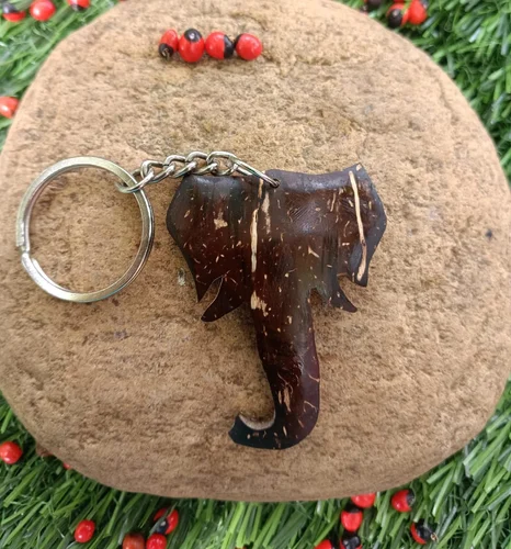 Coconut Shell Elephant Head Keychain